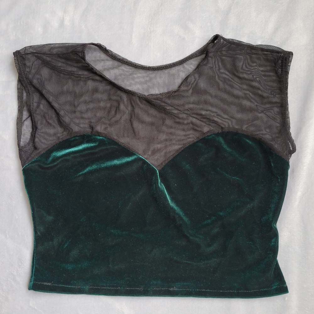 Dark green Velvet & Mesh crop top